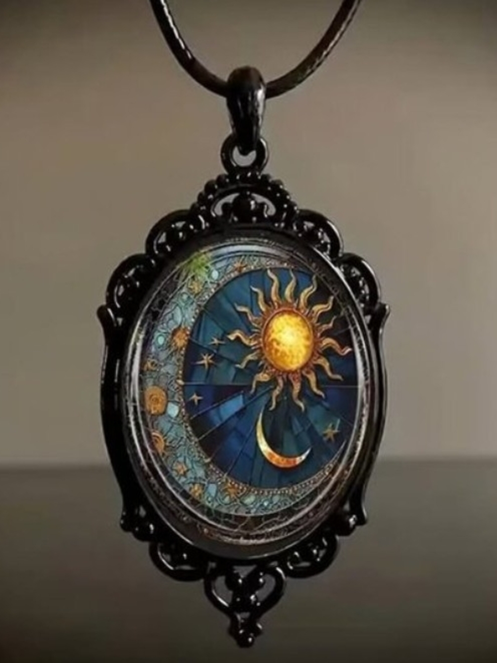 Sun & Moon Blue Pendant Necklace - Women Jewelry